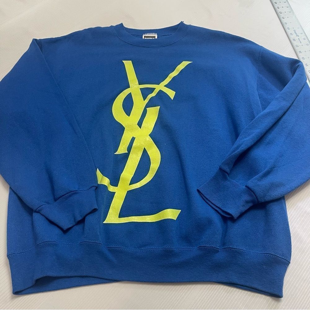 Tultex Blue Crewneck Sweater with Yellow Graphic